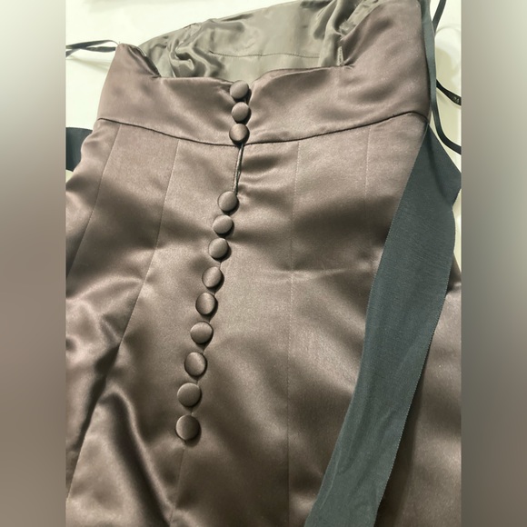 Vera Wang Maids Satin Gown Brown w/ black ribbon on waist strapless size 8 - Picture 16 of 16